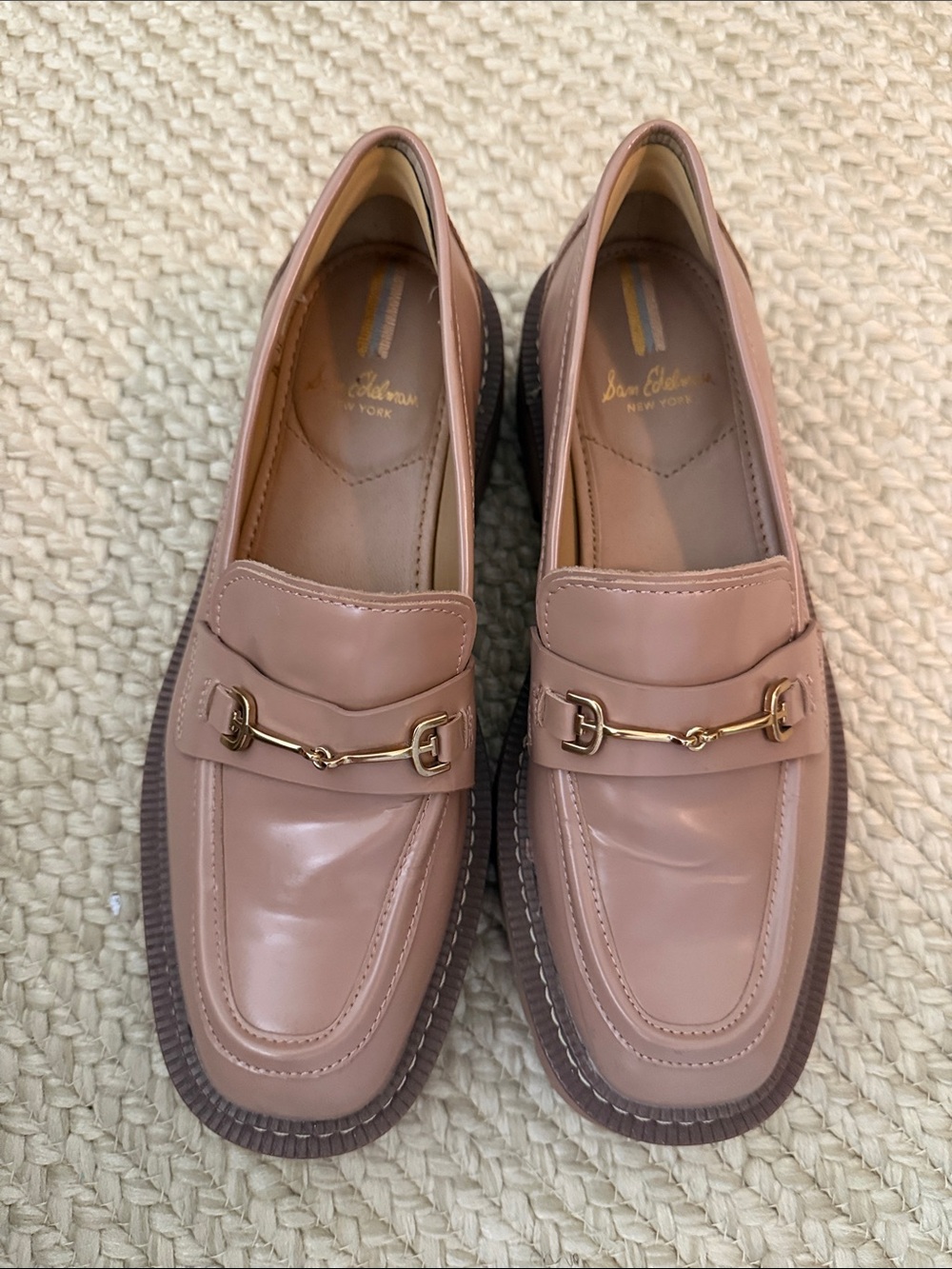 Sam Edelman Blush Pink Leather Loafers with Gold Horsebit